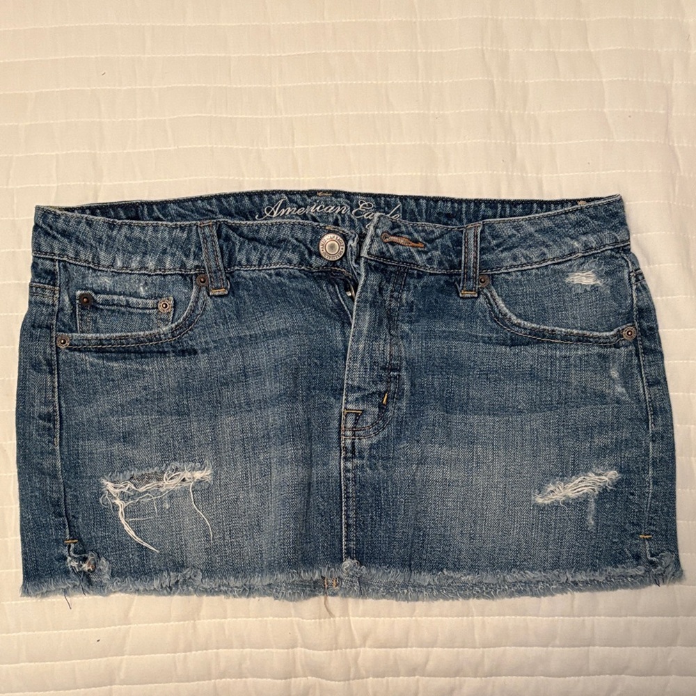 American Eagle Outfitters Distressed Blue Mini Skirt